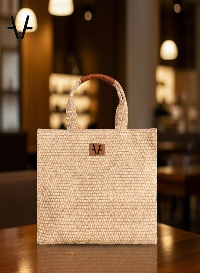 Avake Mocha Hand Bag with Raffia and Vegan Leather Accents | Fits 14-Inch Laptop | Stylish & Durable | Lightweight Shoulder Bag for Work, Travel & Daily Use | Made in India - Image 2